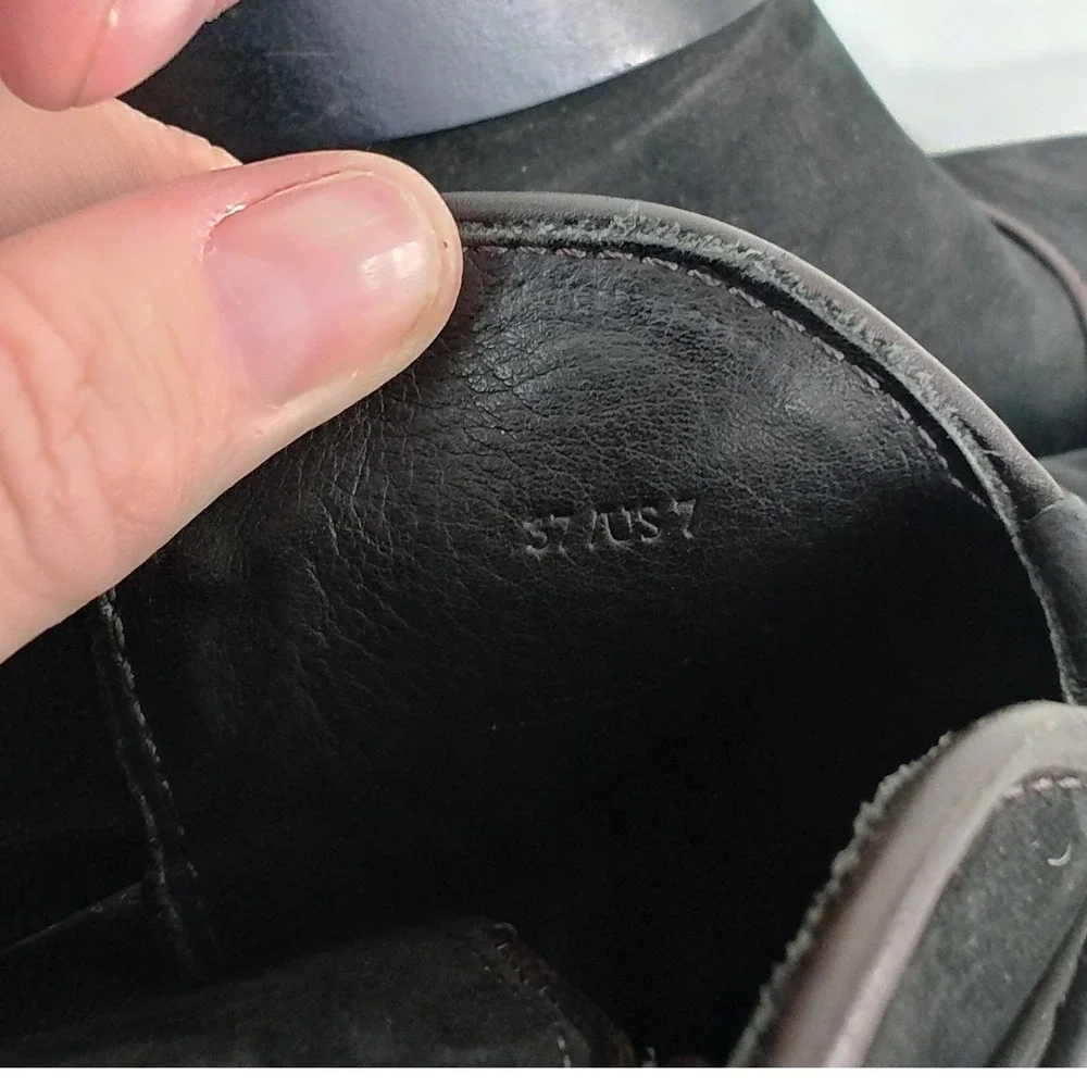 Rag & Bone Harrow Black Suede Leather‎ Stacked Heeled Ankle Strap Bootie size 37